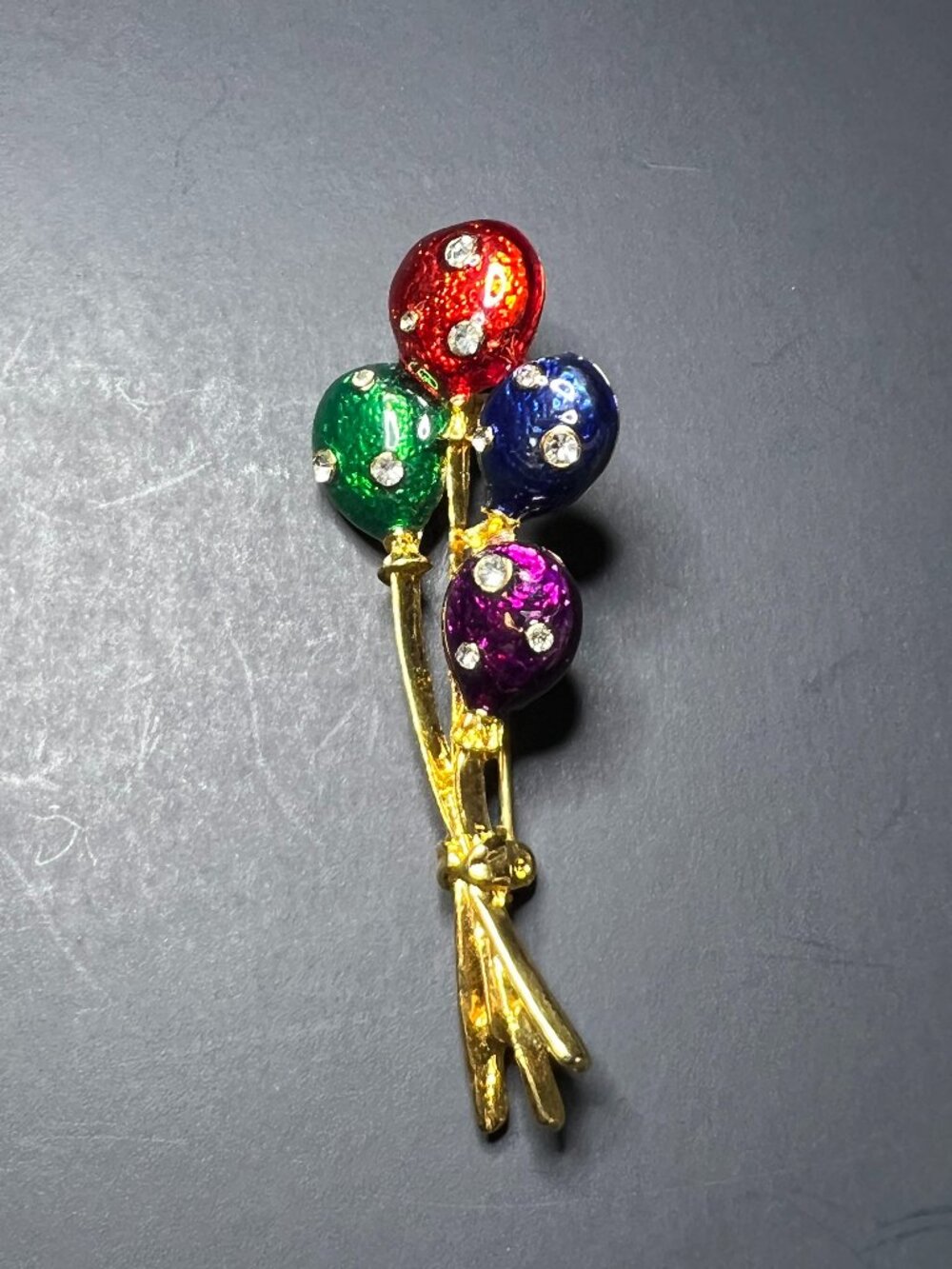 Vintage Multicolor Gold Tone Enamel Rhinestone Balloon Bunch Cluster Pin Brooch